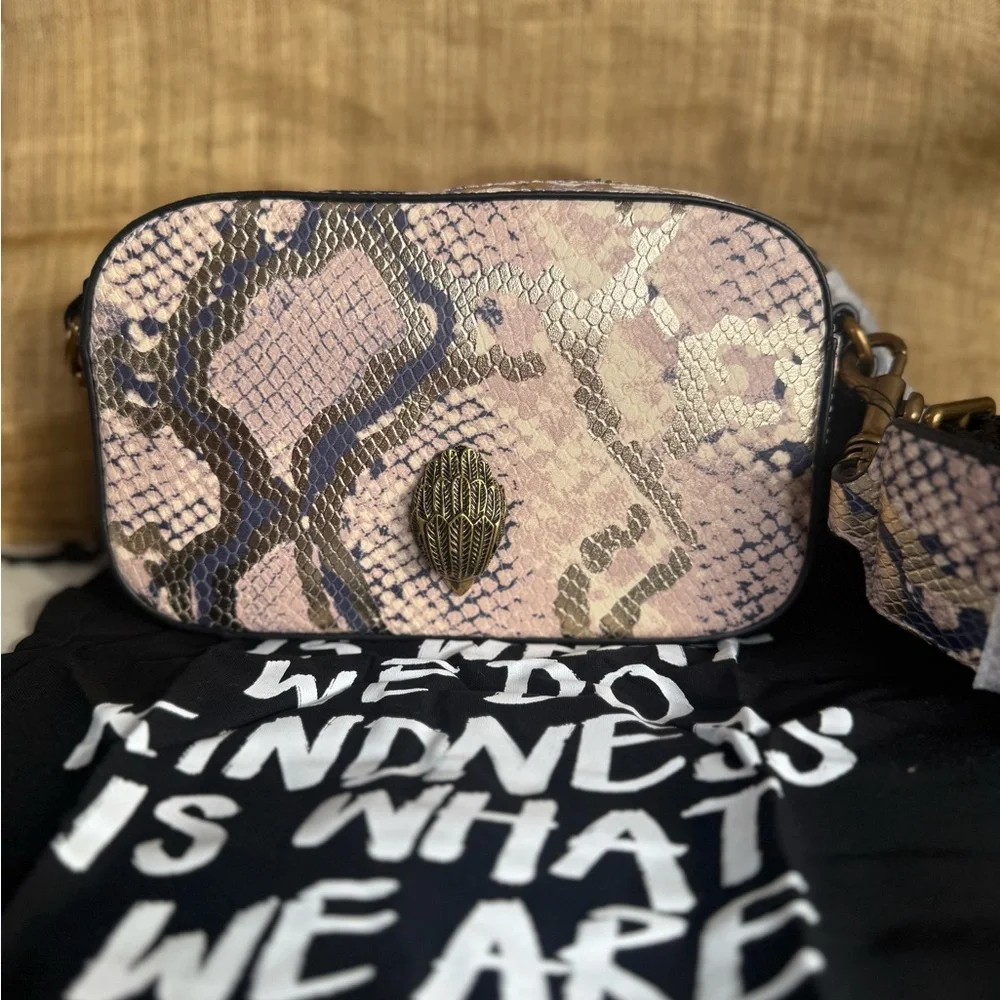 Kurt Geiger Shoreditch Small Camera Crossbody Bag in Pink Snake-Embossed Leather - Picture 1 of 5